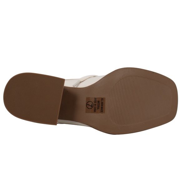 Size 7 Bone Square Top Lace Up Oxford Stacked Block Heel Loafer Shoes - Picture 6 of 6